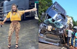 No hospital, caminhoneira conhecida como 'Musa das Estradas' mostra imagem de como ficou caminhão após acidente