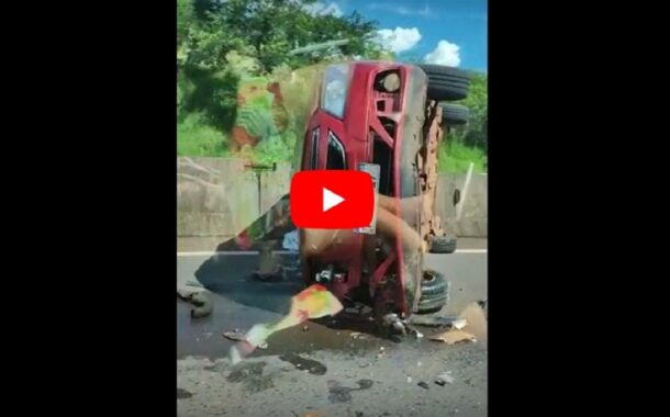 Veículo capota após acidente na BR 277 em Medianeira (Vídeo)