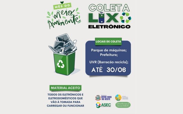 Hoje, 05 de junho, é Dia Mundial do Meio Ambiente, e para comemorarmos esse dia tão importante haverá uma série de ações durante o mês de junho em Entre Rios do Oeste
